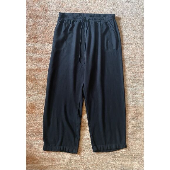 Passports Black Linen Blend Pants Size L Elastic Waist Relaxed Fit Drawstring - Picture 1 of 8